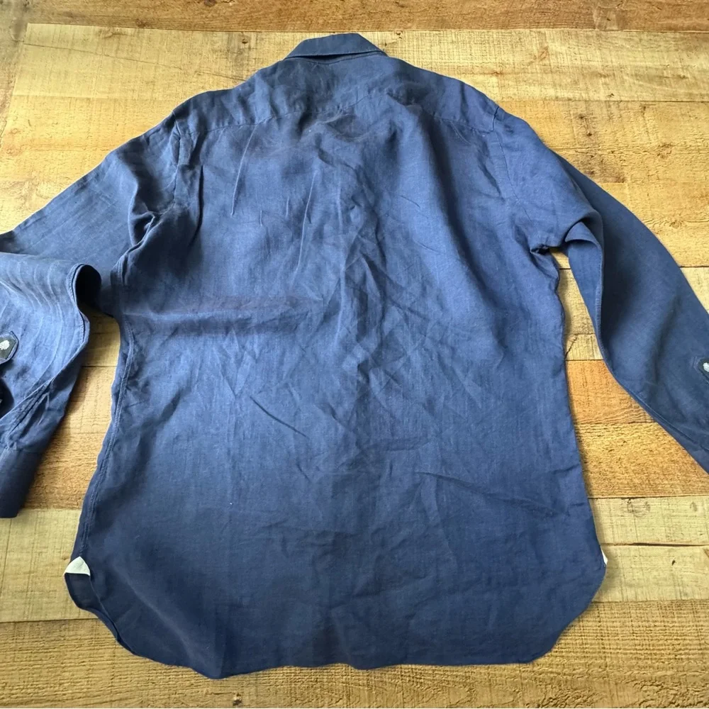 Borbonica by Vanacore Linen Button-Up Shirt Navy Blue Size 17/43 - Picture 2 of 7
